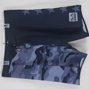 SA Company Fishing camo & stars gray & black casual summer SZ 38 board shorts
